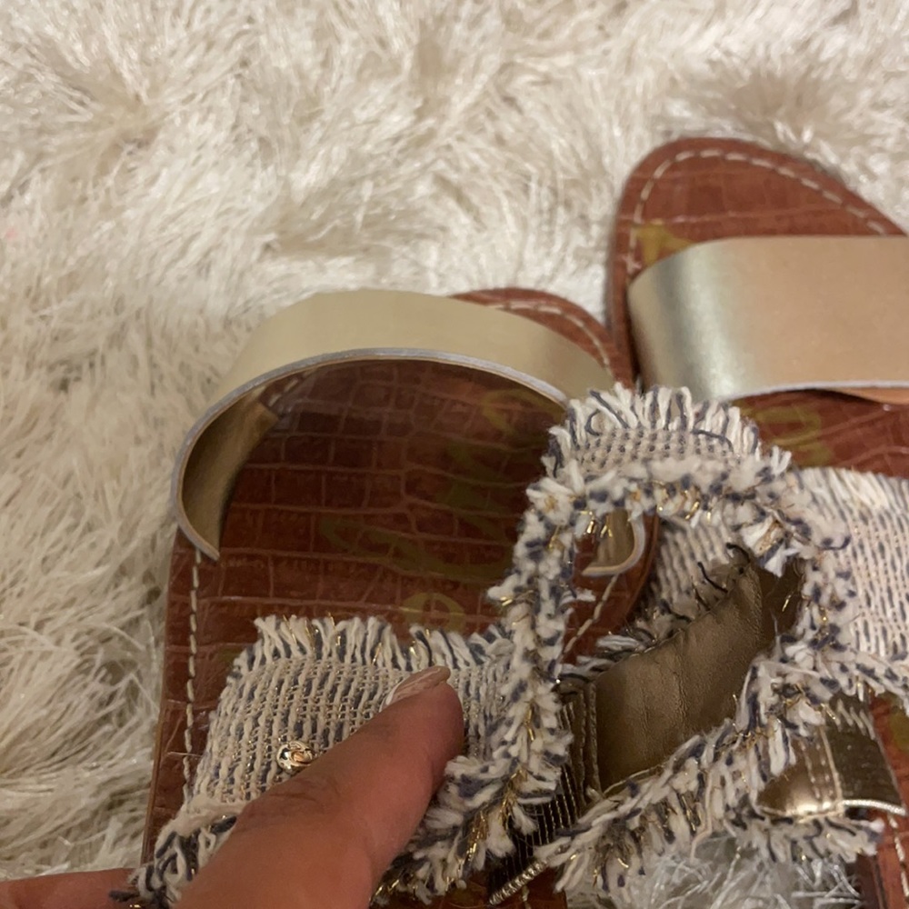 Jeni Metallic Leather & Fringe Slide Sandals - Picture 11 of 11